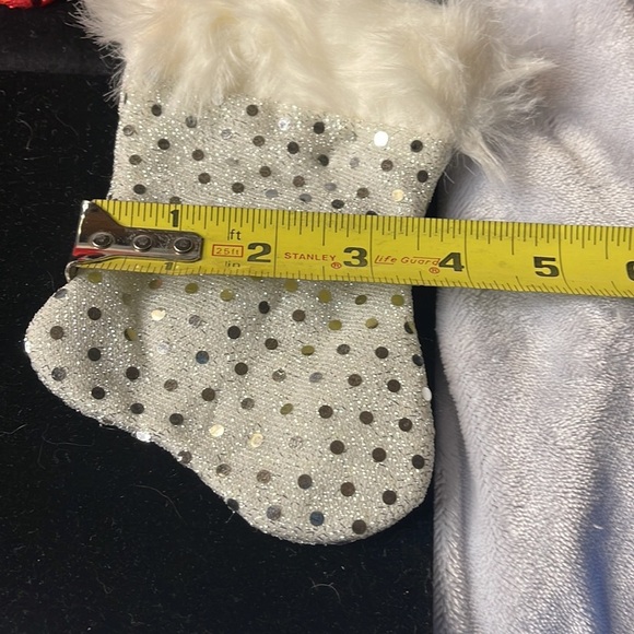 Mini Stockings - Sparkle Red & Silver w/Faux Fur at the top & ribbon for hanging - Picture 4 of 5